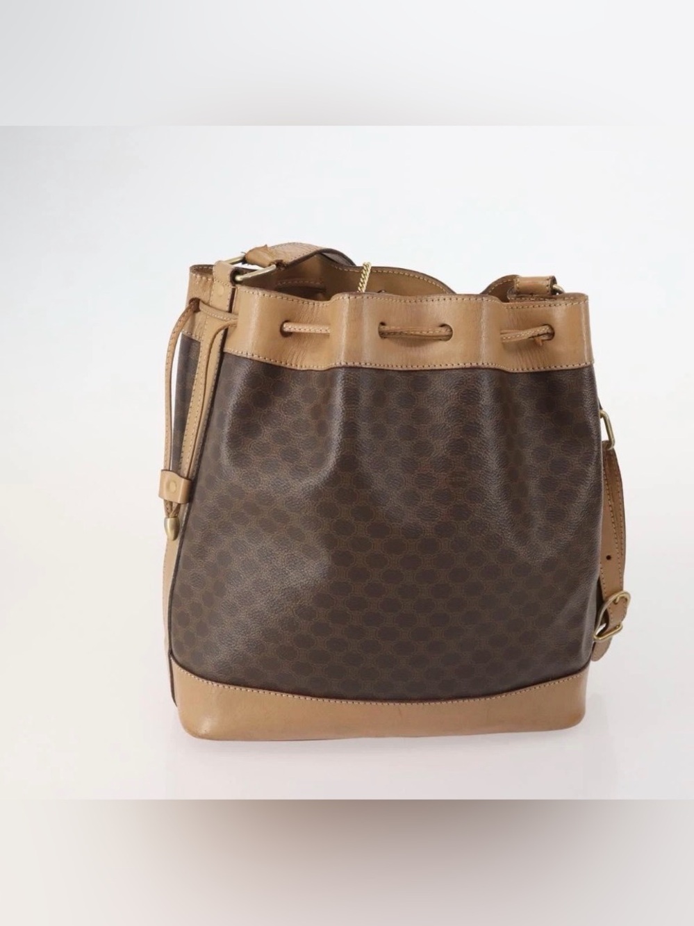 Celine Brown Monogram Bucket Bag with Tan Trim and Matching Pouch - Picture 5 of 16